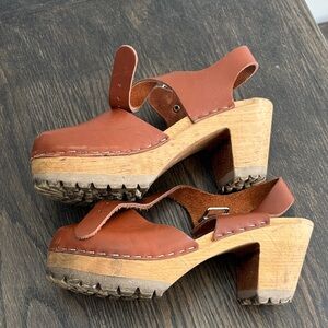 MIA Abba Mary Jane clogs, cognac leather, 3” heel, size 36 (US 5.5-6)